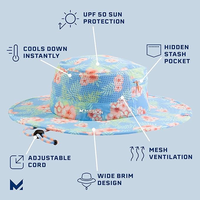 COOLING ANYWHERE BOONEY HAT - Junglebird Bluebell